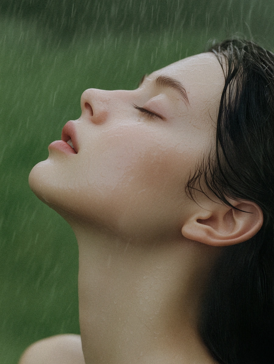 Woman washing face before plastic surgery in Korea